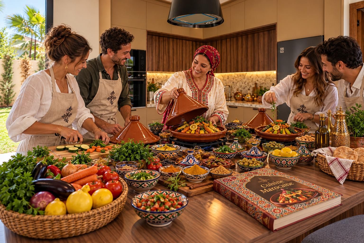 Cours de cuisine marocaine : préparation des tajines avec la cuisinière